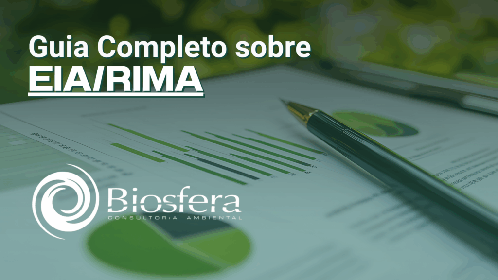 Imagem de um relatório ambiental e o título Guia Completo sobre EIA-RIMA